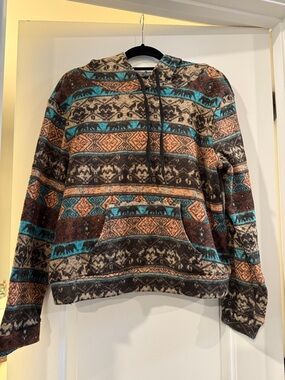 Womens Aztec Pattern Hooded Sweater - Brown & Teal